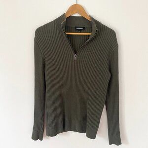 Men's Express Ribbed Green Pullover Half Zip, Size M, excellent condition